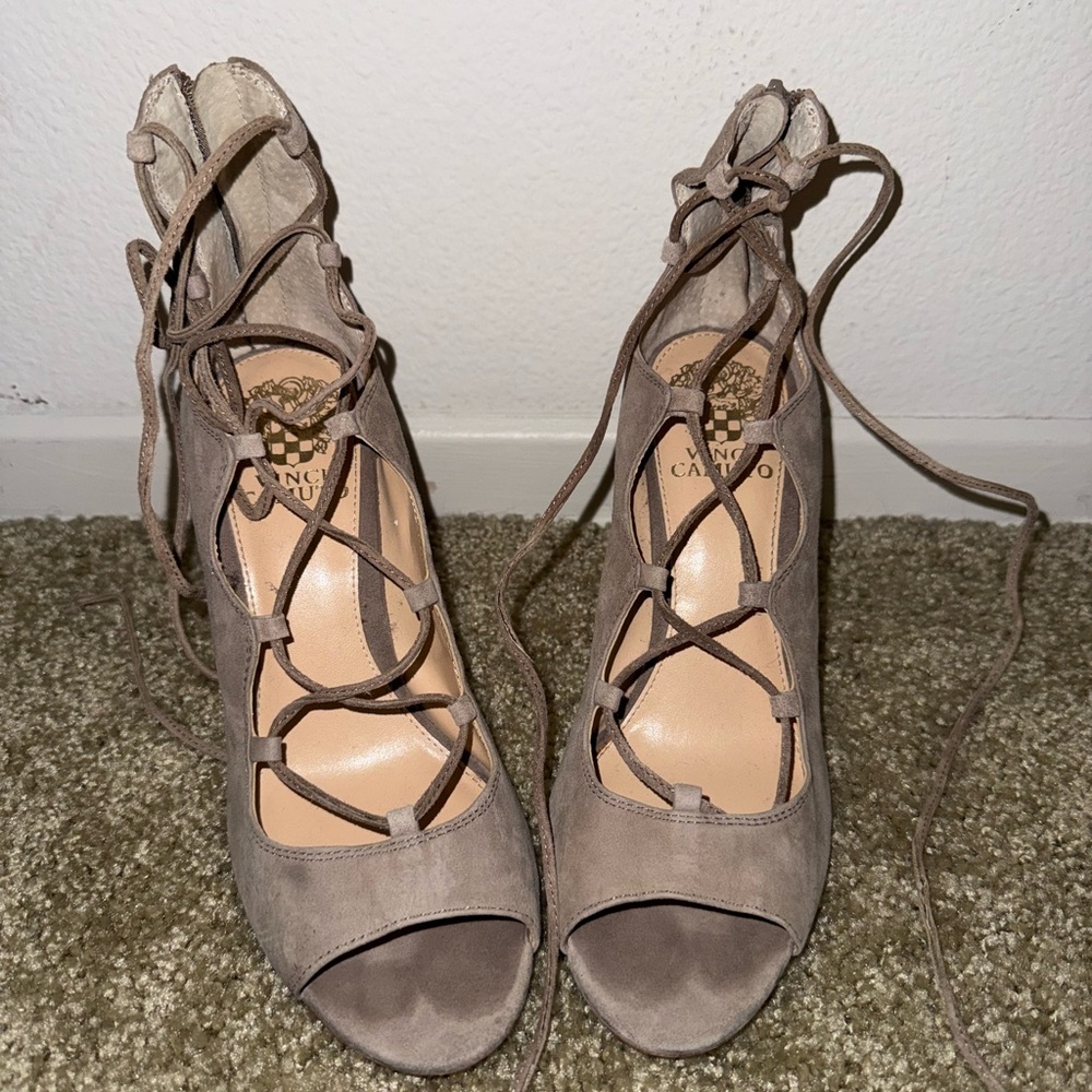 Vince Camuto Nude Lace-Up Heels Size 8